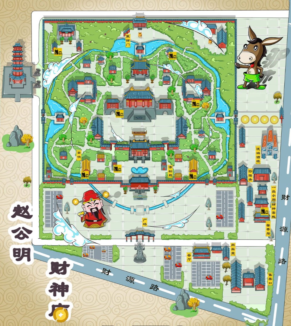 钦南寺庙类手绘地图